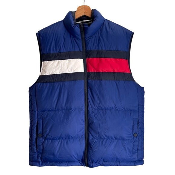 Tommy Hilfiger Men Reversible Down Puffer Vest Size L Colorblock Classic Casual - Picture 1 of 16